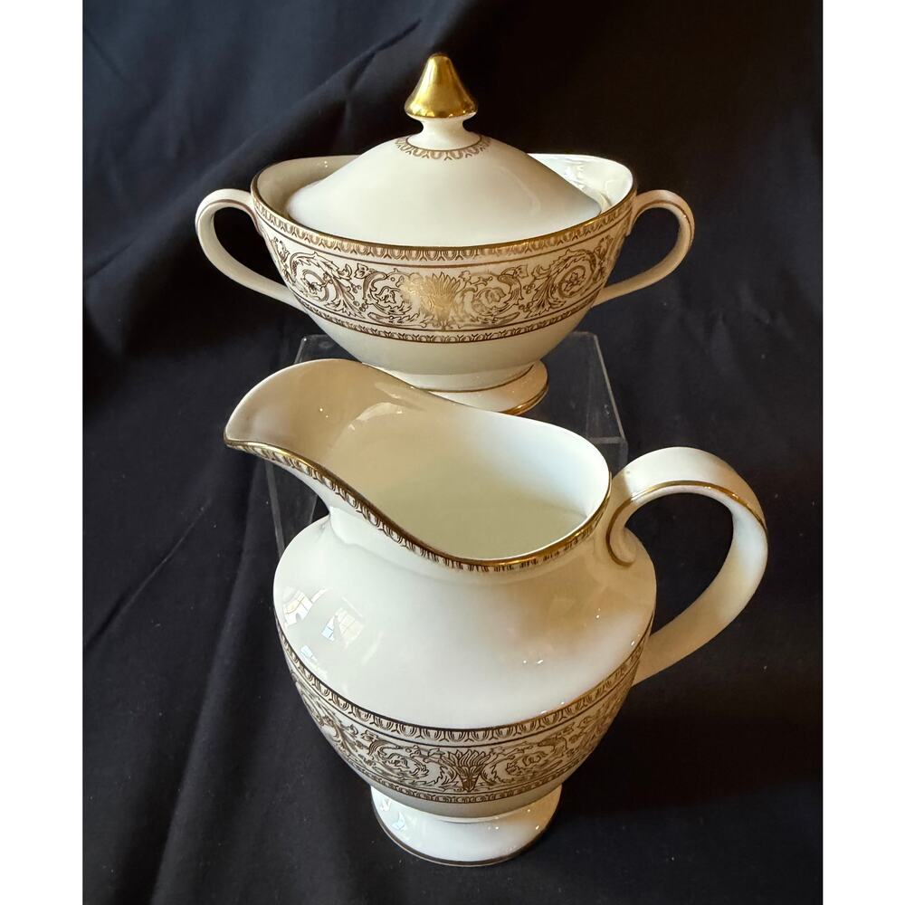 Royal Doulton Sovereign Covered Sugar Bowl Creamer Set  Gold  Bone China England